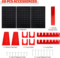 Panneau de rangement pour la maison 48 ''x 24'' en métal avec porte-outil, crochet et support de rangement 28Pcs Kit d'outils utilitaires muraux pour garage