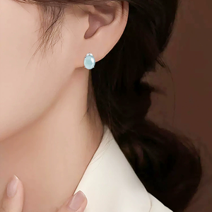 หยกแท้ธรรมชาติเกรด A สีน้ำเงินเกรดน้ำแข็ง S925 เงินแท้ ต่างหูแบบคลาสสิกสำหรับผู้หญิง ของขวัญวันครบรอบแต่งงาน - Product Image 5
