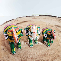 Ensemble de 3 éléphants en bois, style Art déco, motifs animaliers, artisanat, objets décoratifs de table, décoration intérieure indienne