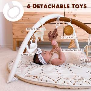 Sensory and Motor Skill Development Macrame Baby Play Gym <strong>Mat</strong> with 6 Detachable Toys and 12 <strong>Milestone</strong> Cards Activity <strong>Mat</strong> - Product Image 3