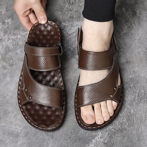 Sandalias de Hombre con Estampado de Leopardo, Antideslizantes, de Cuero, con Punta Abierta, Casuales, de Verano, con Suela de Goma, Resistentes a Impactos, Cómodas para Caminar - Product Image 2