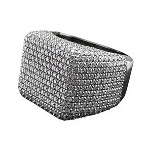 925 <b>Silver</b> Moissanite Cuban <b>Ring</b> Micro Insert Pave Set Hip Hop Band <b>for</b> <b>Men</b> Wedding Party Jewelry - Product Image 2