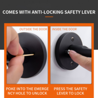 Serrure de porte coupe-feu universelle en acier inoxydable moderne avec poignée et cylindre, ensemble complet avec clé de déverrouillage pour hôtels et passages de sécurité incendie