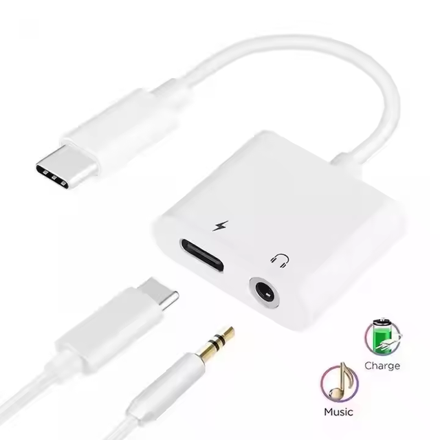 Factory Direct Sales 2-in-1 Type-C to 3.5mm Socket Audio Adapter High Quality Data Cables for huawei for iPhone