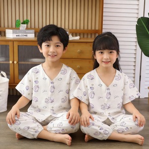 Ropa de Dormir de Verano para Niños - Conjunto de Manga Corta Clase A para Niños y Niñas, Cuello en V, Ligero, Ropa para el Hogar, Pijamas - Product Image 2
