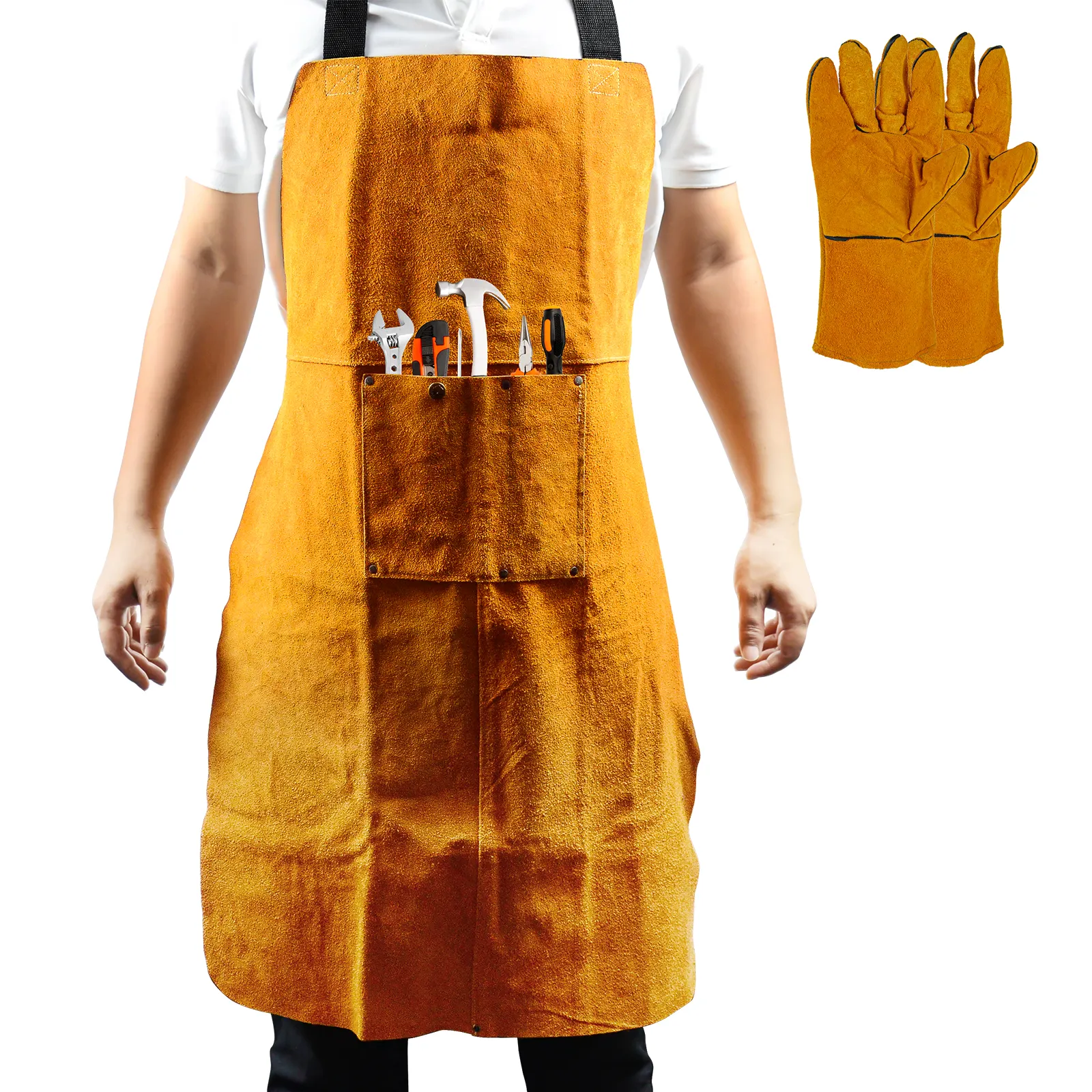 TRQ Factory Price Heat resistant flame retardant apron with tool pocket Leather welding apron