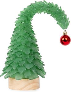 Crooked Sea Glass Christmas Tree with LED Lights Mini Green Christmas Tree for Christmas Coastal Holiday Decor & Gifts