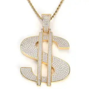 Sparkling Polished Dollars Shape Gold Plated Fashion Jewelry Hip Hop Cuban Chain Jewellry Pendants