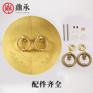 Poignée de porte en bois de style chinois Dingcheng avec anneau de traction en cuivre, accessoire décoratif en laiton antique pour portail de cour - Product Image 2