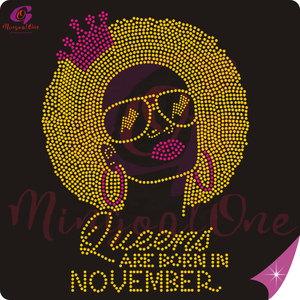 Bling Afro Lady Strass Eisen auf Applique Design Großhandel <span class=keywords><strong>Custom</strong></span> Black Girl Logo Strass Transfer