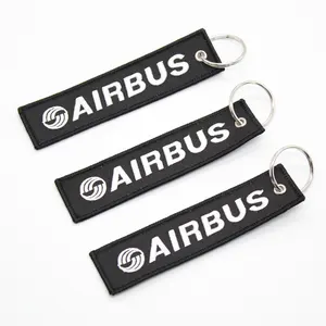 Gantungan kunci bordir hitam putih AIRBUS personalisasi, gantungan kunci tag bagasi penerbangan dengan gantungan kunci