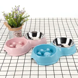 Großhandel knochen förmige Edelstahl Metall Feeder Double Cat Pet Dog Bowl