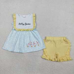 GSSO2796 RTS Ensemble sans manches pour petite fille, motif Blue silly goose, vente en gros pour enfants - Product Image 1