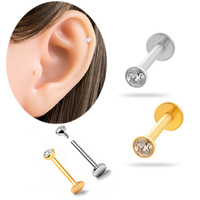 Bijoux de piercing en titane Henson G23/F136 avec zircone de 3 mm, tige filetée interne, anneau de lèvre, plug d'oreille, clou d'oreille pour cartilage