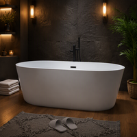 Baignoire Balnéo Ovale Autoportante en Acrylique avec Massage à Bulles, Chauffage à Température Constante, Sol Ergonomique Antidérapant pour Petits Espaces