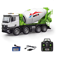 Camion malaxeur télécommandé Huina 1537 1:14 RTR en métal 2.4G 12CH avec effets lumineux et sonores, modèle fini, jouet avec chargeur
