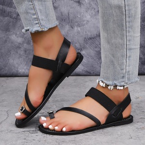 Women Rhinestone Toe Ring Flat <b>Sandals</b> <b>Elastic</b> Ankle Strap Open Toe Summer Casual Ladies Beach Shoes - Product Image 6