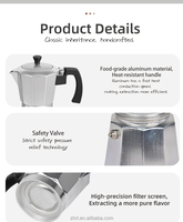 Cafetière électrique en aluminium avec fonction de maintien au chaud, base pivotante à 360 degrés, cafetière expresso, couvercle en verre transparent, facile à nettoyer