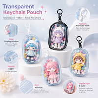 Pochette de présentation en PVC transparent pour mini-poupées, porte-clés transparent avec pompon, étui pour figurines, breloque de sac Kawaii, cadeau, logo personnalisé OEM, vente en gros