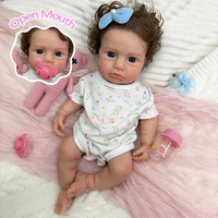 Poupée Reborn en Silicone Corps Entier à Bouche Ouverte de 18 Pouces, Cheveux Bruns Implantés, Style Bébé Adorable, Idéale pour la Photographie, Fourniture en Gros