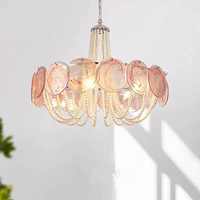 Vente chaude Lustres en verre décoratifs de luxe de Murano rose avec perles pour Villa Salon Chambre Lustres en verre modernes