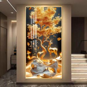Cuadro Decorativo LED 3D Personalizado con Incrustaciones de Diamantes, Árbol de la Fortuna, Decoración de Pared para Entrada, Pintura Decorativa de Alta Gama - Product Image 3
