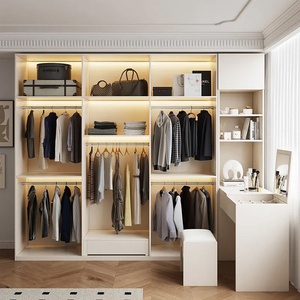 Prix d'usine Dernière conception <span class=keywords><strong>Meubles</strong></span> <span class=keywords><strong>de</strong></span> chambre à coucher Montage facile 4 portes Armoire Almirah en bois blanc brillant avec coiffeuse - Product Image 4