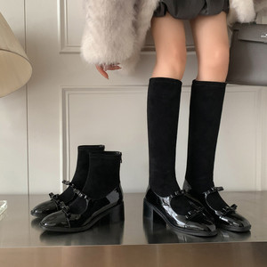 Botines de Piel de Oveja Impermeables con Tacón Alto y Punta en Pico, Estilo Nuevo 2025, Color Sólido, Cristal, Moda Femenina, Antideslizantes y Duraderos - Product Image 2