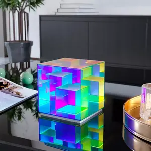 Lámpara de mesa acrílica con cubo de decoración, luz nocturna RGB, Cubo de Rubik, luces mágicas cuadradas coloridas de Ambiente, novedad de 2022