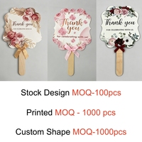 Éventail de mariage en papier avec manche en bois, personnalisable (couleur, impression, forme), pour DIY, mariage, fête, cérémonie nuptiale