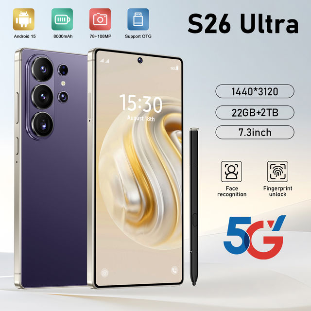22GB+2TB S26 ULTRA Smart Phone Wholesale 7.3 Inch 5G Smartphones Global 5G Android 15 Dual Sim S26 Ultra Unlocked Cellphones