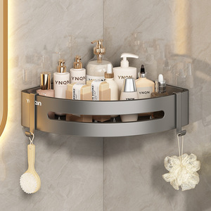 Corner Mounted Bathroom <b>Storage</b> Rack Triangle Shape Durable Shower Gel Holder For <b>Bath</b> Products No Drilling Required - Product Image 1