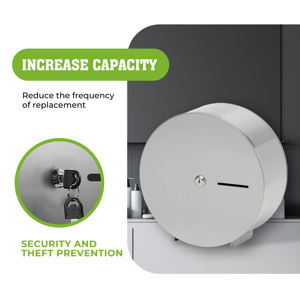 FANDA – Distributeur mural de papier toilette double rouleau géant 9 po, en acier inoxydable 304 brossé, design moderne et écologique - Product Image 3