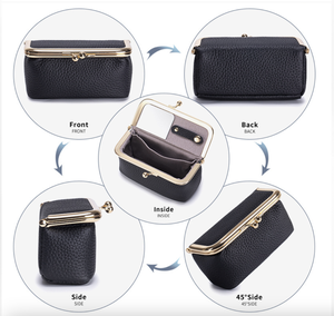 Pochette Ando en cuir de vachette véritable, mini porte-monnaie, pochette à bijoux et rouge à lèvres avec miroir et fermoir à pression pour femme - Product Image 4