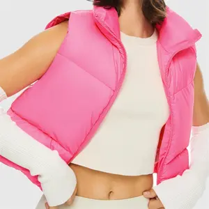 OEM disesuaikan mode tanpa lengan Puffer rompi musim dingin wanita Pink Puffy pendek Crop gelembung Puff rompi tahan angin tahan air