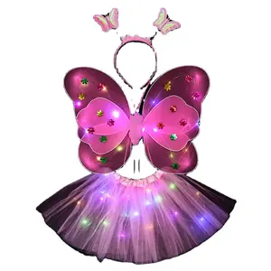 Glowing Butterfly Wings Girl Back Decoration Led Flashing Toys Wonderful Magic Wand Flower Fairy Set For Birthday Party