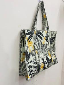 Handmade Quilted Cotton Tote <b>Bag</b> Striped Women Eco Friendly Washable Shoulder <b>Bag</b> Large Capacity Travel Shopping Daily Use - Product Image 2