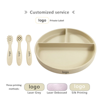 Assiette en silicone résistante à la chaleur pour tout-petits, compatible micro-ondes, avec compartiments, et cuillères durables, design antidérapant