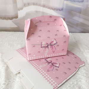 Sacs de Fête d'Anniversaire en Gros, Boîtes à Biscuits Roses avec Poignée Nœud, Emballage Mignon en Forme de Corne, Décoration de Table pour Bonbons et Desserts - Product Image 2