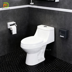 Ensemble WC monobloc à siphon et lavabo sur pied, sanitaires en céramique allongés pour salle de bain - Product Image 3