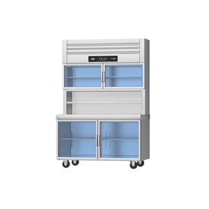 Réfrigérateur commercial à refroidissement direct, 4 portes, en acier inoxydable, avec portes vitrées, combiné armoire/table, <span class=keywords><strong>encastrable</strong></span>/de plain-pied - Product Image 1