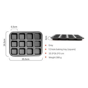 Molde para pan de 12 cavidades de acero al carbono Mini molde para hornear pasteles, pan, chocolate y <span class=keywords><strong>Brownie</strong></span> para panadería - Product Image 5