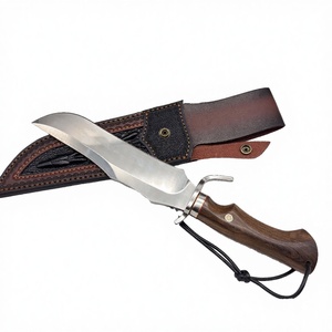 Cuchillo Táctico de Caza de Hoja Fija Personalizable, Hoja de Acero Inoxidable con Empuñadura de Madera, 170 mm de Longitud, Orificios para Colgar, Funda de Cuero - Product Image 1