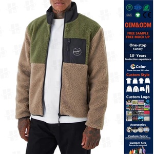 Op maat gemaakte geborduurde kleding patchwork hoge kwaliteit fabrikant winter dikke warme geverfde polar sherpa <span class=keywords><strong>fleece</strong></span> heren ritsjas - Product Image 1