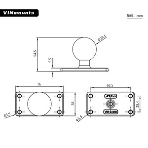 VINmounts Durable 1.5-Inch Aluminum Alloy Ball Mount for Boats & Electronics <b>Adjustable</b> 4-Hole <b>Square</b> Base 25.4x63.5mm VIN-C-040 - Product Image 2