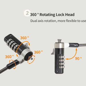 MK852 Combinación de contraseña de 4 dígitos reiniciable Bloqueo de <span class=keywords><strong>cable</strong></span> para computadora portátil Se adapta a ranuras de 3x5mm con cabezal de bloqueo giratorio de 360 ° - Product Image 3