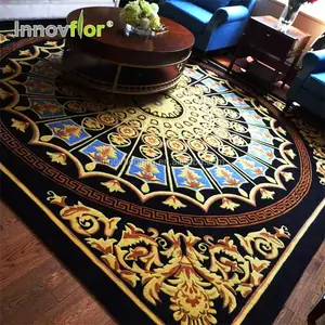 Luxury Wool Chinese Handmade Carpet Industrial Carpet Tiles Blue Underlay Colorful Home Carpet Rug Tiles For Living Room