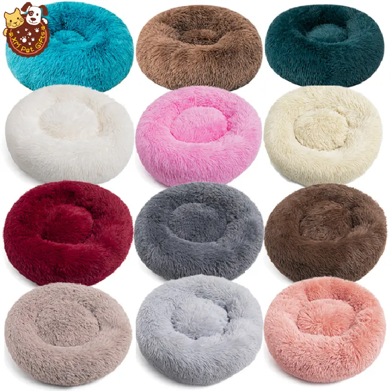 Cama redonda de pelúcia para animais de estimação, 80cm, camas baratas de luxo para cachorros e gatos de estimação, ninho, dormir profundo, canil, cama de pelúcia, macia