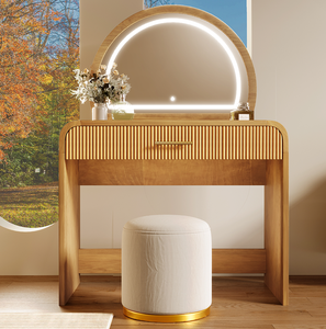 Modern Vanity Table with Touch Screen Lighted Mirror MDF Panel <b>Dressing</b> Table with Drawer for Bedroom Hotel & Living Room - Product Image 5