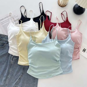 Crop top polyvalent pour <span class=keywords><strong>femme</strong></span> avec fronces latérales et fines bretelles, adapté aux occasions décontractées et formelles - Product Image 2